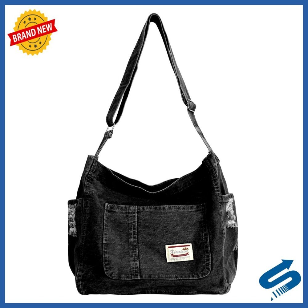 Denim Messenger Bag Large Crossbody Tote Lightweight Jean Purse Women Hobo